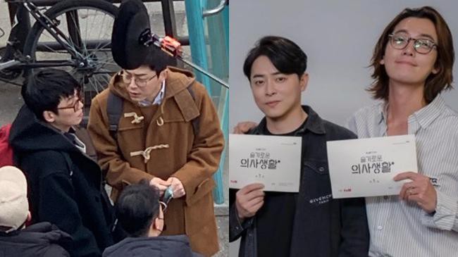 网路论坛流传曹政奭与郑敬淏的拍摄路透照！他们分别戴著眼镜、身穿大衣