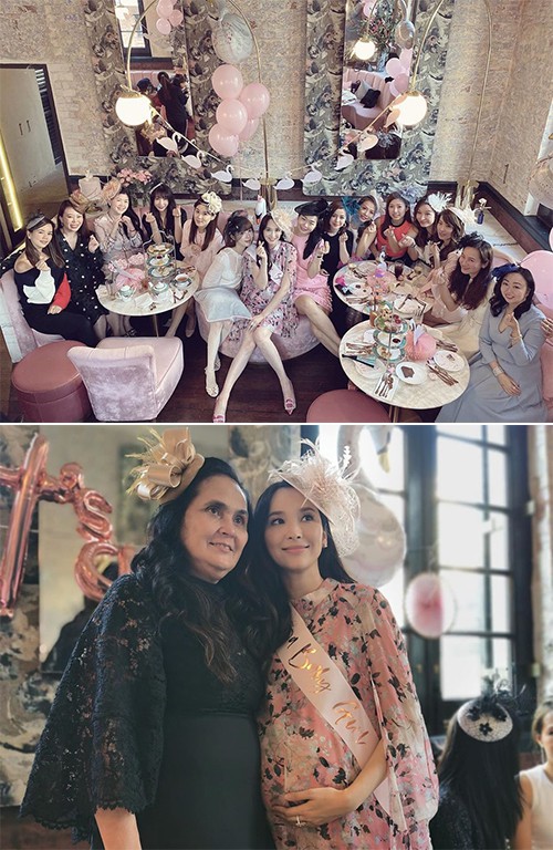 怀四胎将近九个月的吴佩慈晒出与朋友举行迎婴派对照片！与朋友开心合影