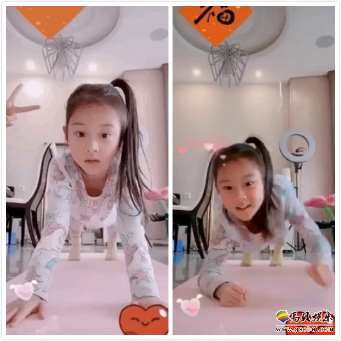 李小璐分享女儿近照，甜馨头扎高马尾清爽活力，在家做运动对镜可爱甜笑
