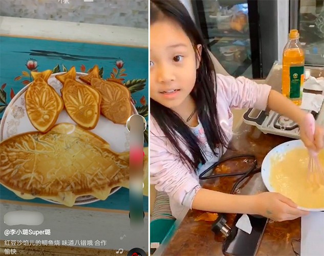 李小璐分享和女儿甜馨做鲷鱼烧视频，小甜馨粉嫩衣服，亲手和面有模有样