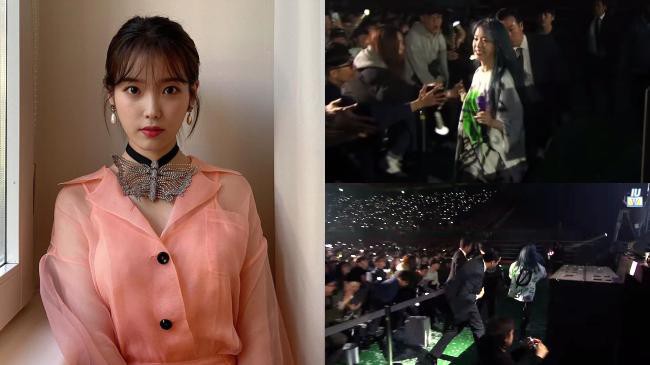 IU演唱会常走下台和粉丝互动，釜山场走下来突然折返回去让保镖非常惊慌