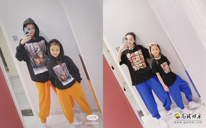 李小璐晒出与女儿甜馨亲子装照片，甜馨身高已到妈妈胸脯，摆起pose有范